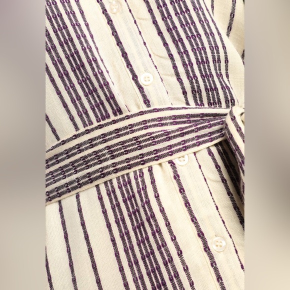 LULUS Beach Weekend Cream and Purple Striped Button-Up Shirt Dress Belted Lined - Picture 3 of 15